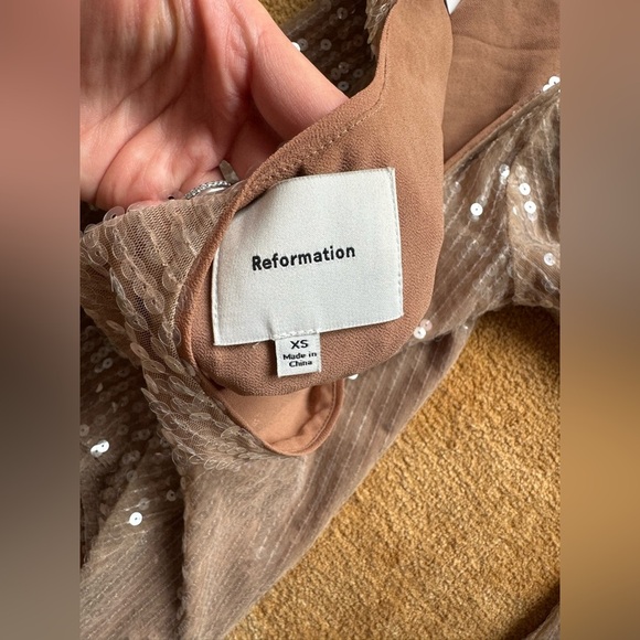 🦃NWT Reformation Sereia Sequin Long Sleeve Champagne Sequin Minidress - Picture 12 of 12